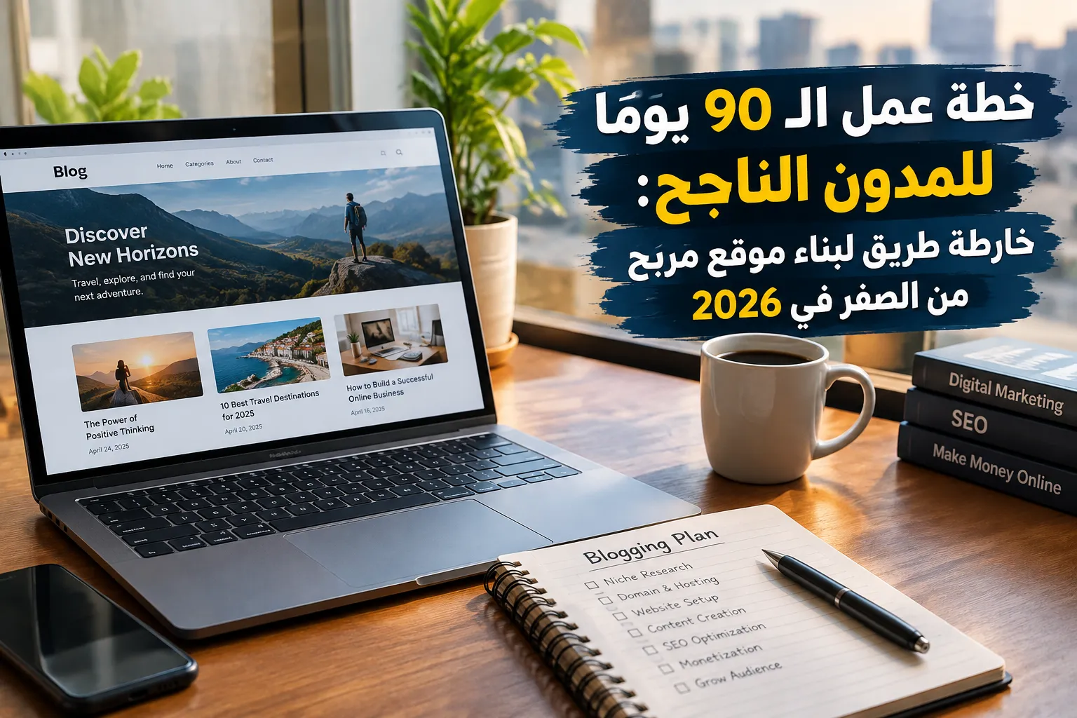 خطة عمل الـ 90 يوماً للمدون الناجح: خارطة طريق لبناء موقع مربح من الصفر في 2026