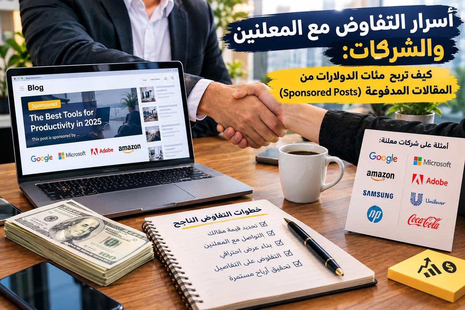 أسرار التفاوض مع المعلنين والشركات: كيف تربح مئات الدولارات من المقالات المدفوعة (Sponsored Posts)