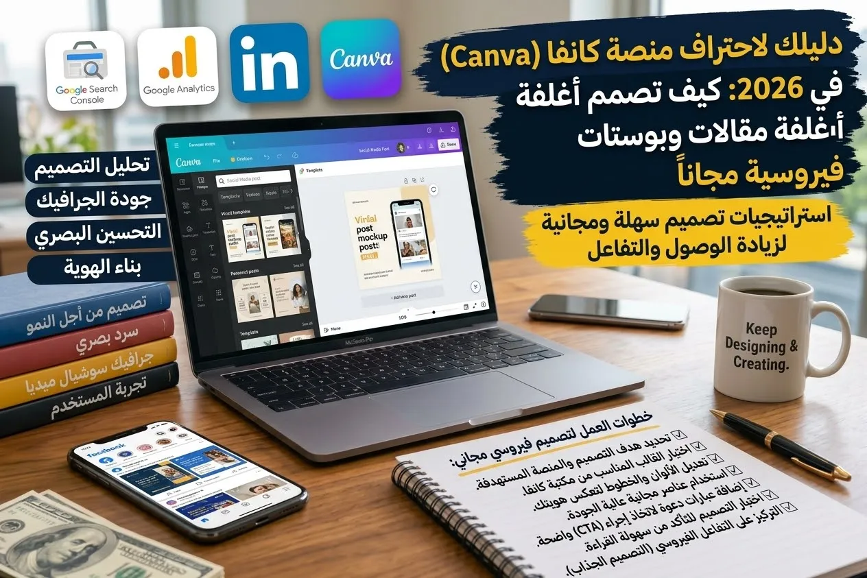 دليلك لاحتراف منصة كانفا (Canva) في 2026: كيف تصمم أغلفة مقالات وبوستات فيروسية مجاناً