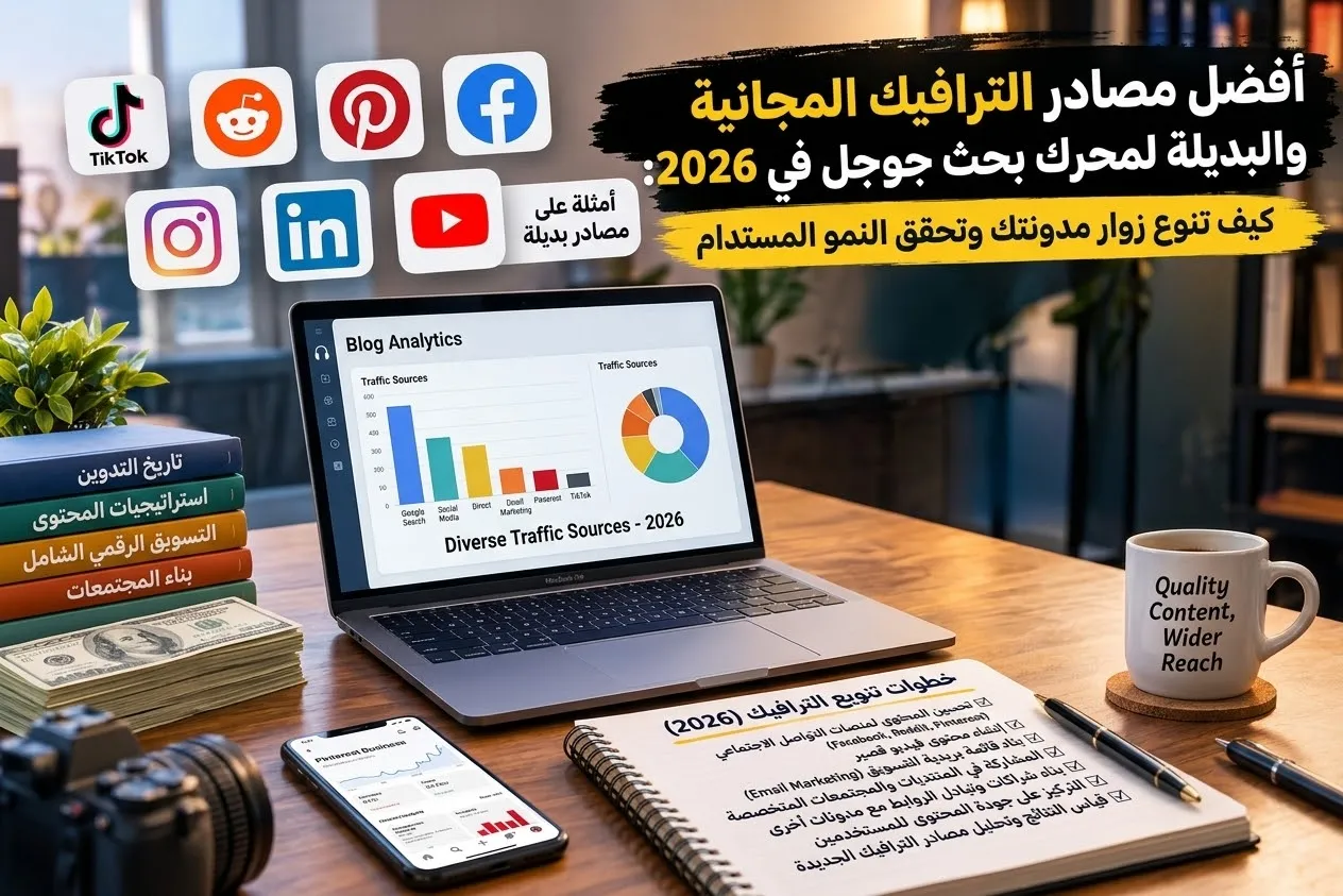 أفضل مصادر الترافيك المجانية والبديلة لمحرك بحث جوجل في 2026: كيف تنوع زوار مدونتك