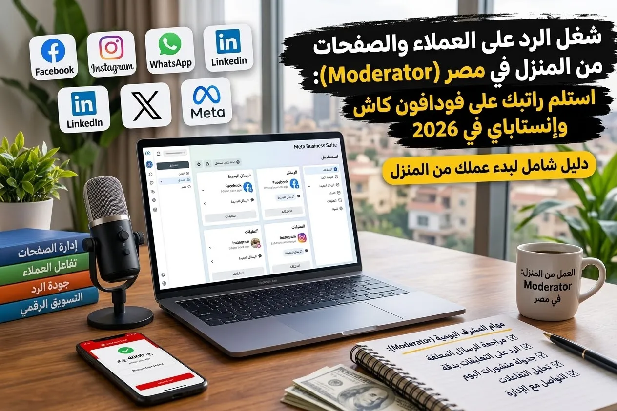 شغل الرد على العملاء والصفحات من المنزل في مصر (Moderator): استلم راتبك على فودافون كاش وإنستاباي
