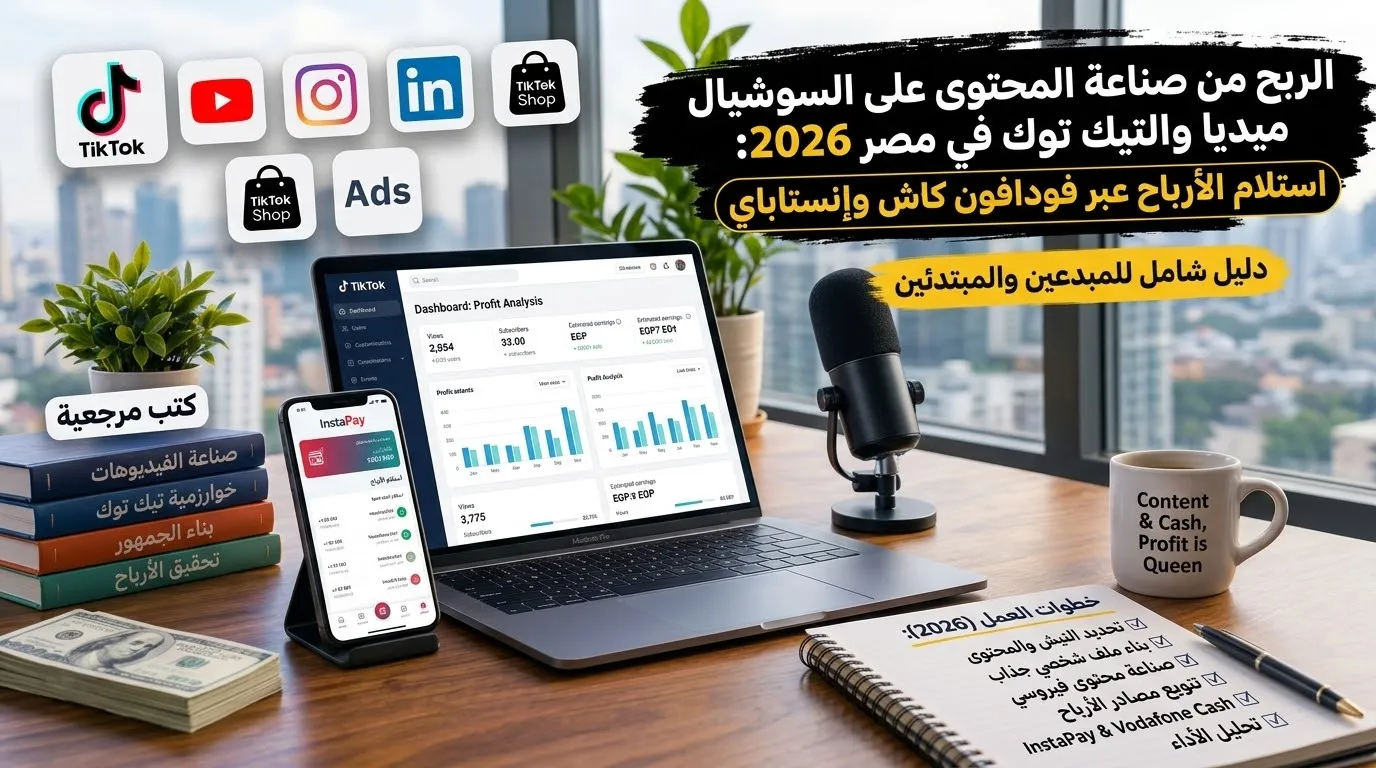 الربح من صناعة المحتوى على السوشيال ميديا والتيك توك في مصر 2026: استلام الأرباح عبر فودافون كاش وإنستاباي