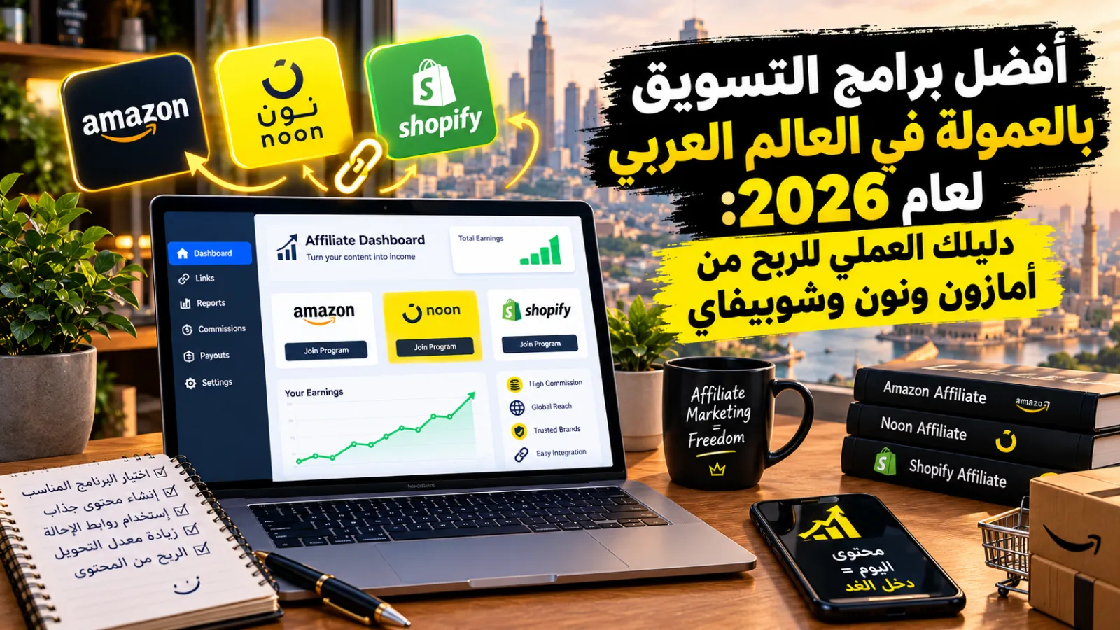 أفضل برامج التسويق بالعمولة في العالم العربي لعام 2026: دليلك العملي للربح من أمازون ونون وشوبيفاي