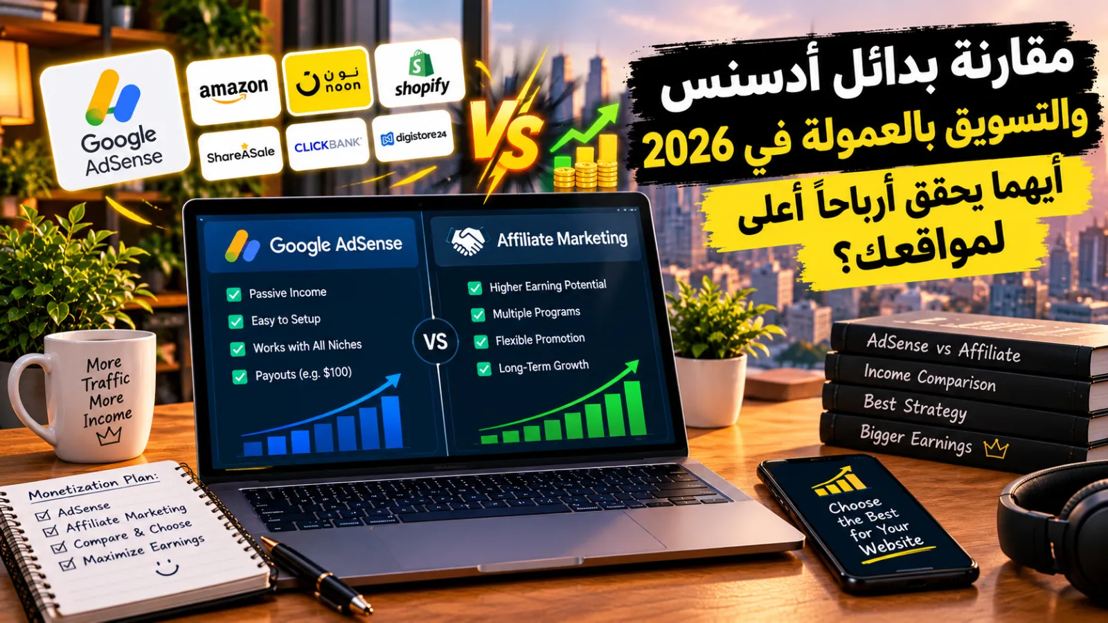 مقارنة بدائل أدسنس والتسويق بالعمولة في 2026: أيهما يحقق أرباحاً أعلى لموقعك؟