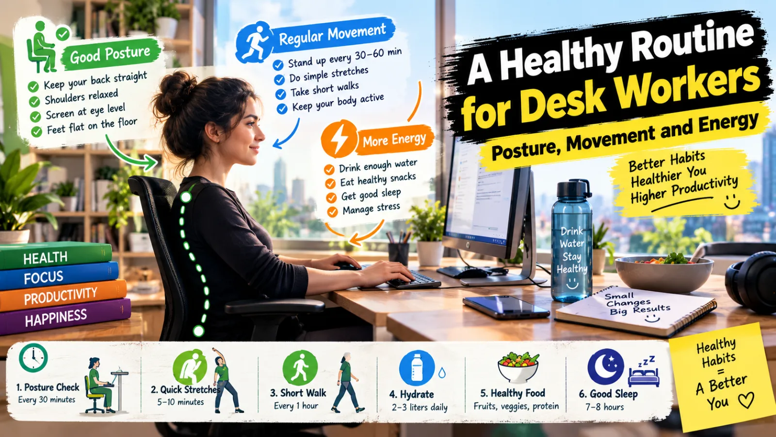 A Healthy Routine for Desk Workers: Posture, Movement and Energy