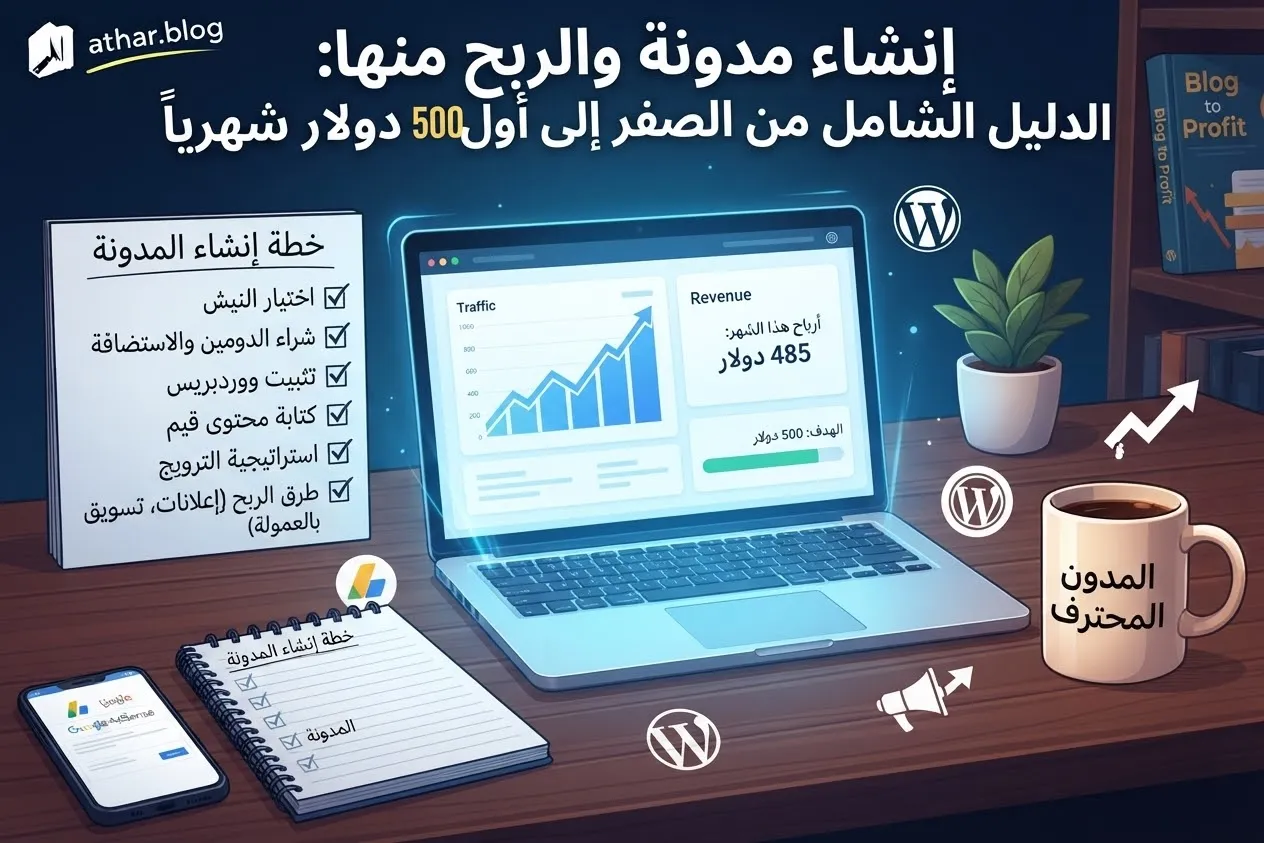 إنشاء مدونة والربح منها: الدليل الشامل من الصفر إلى أول 500 دولار شهرياً
